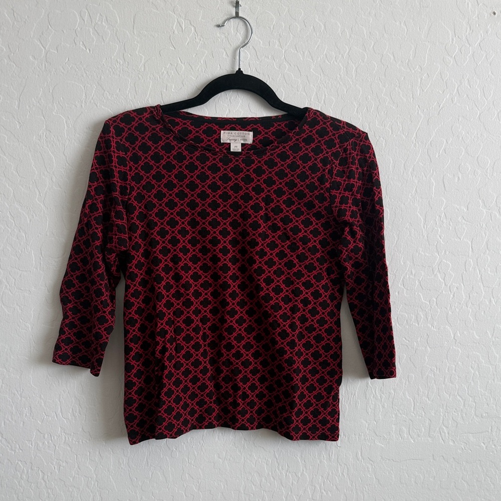 Red and Black Charter Club Petite Small Cotton Top.